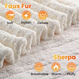 WOOMER Electric Heated Blanket, 84"x 90" Queen Size Heating Blanket, Rose Flower Patterns Faux Fur & Soft Sherpa, 4 Heating Levels & 4H Auto Off, ETL Certified, Machine Washable, White