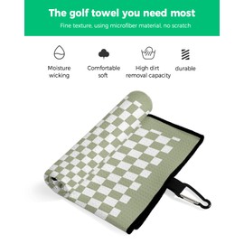 Golf Towels, Checkerboard Sage Green Checkered Spring Durable Microfiber Waffle Materials Absorbent Golf Accessories with Handy Clip for Women, Men, 24x16 Inch