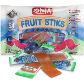 Shefa Blueberry Flavor Real Fruit Sticks (24 Count) | Dye Free | Individually Wrapped | No Artificial Colors, Flavors, Corn Syrup