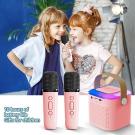 Mini Karaoke Machine for Kids,Portable Bluetooth Speaker with Wireless Microphone for Kids Toddler,Gifts for Girls and Boys Birthday (Pink 2 mic) (Pink 2 mic)