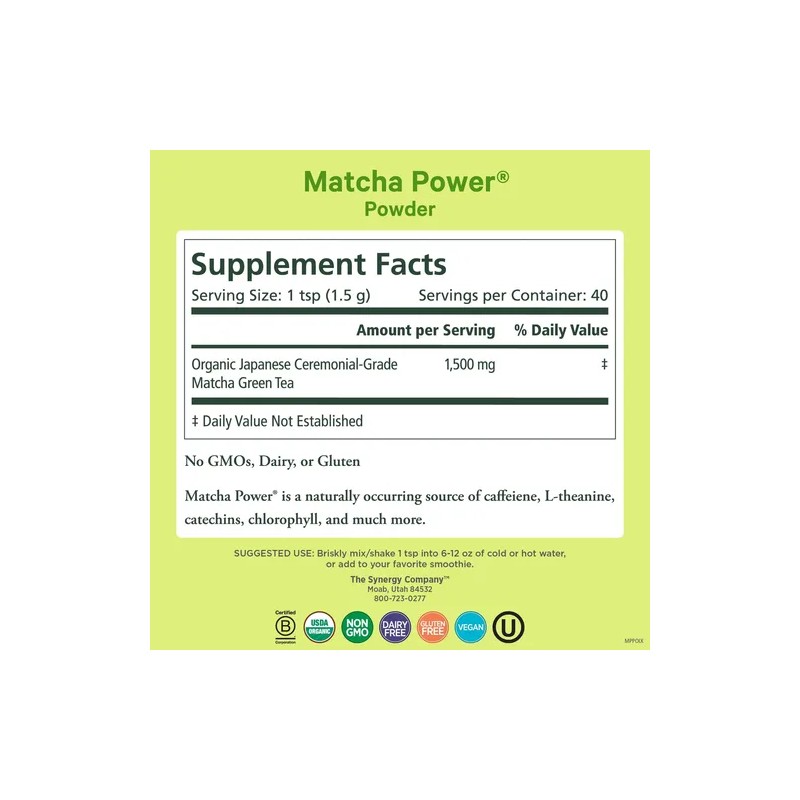 Pure Synergy Matcha Power Orgánico En Polvo - Té Verde
