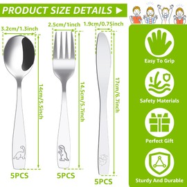 15Pcs Kids Silverware Set,Fork Spoon and Cutter Set,Toddler Utensils Set,410 Stainless Steel Kids Silverware Set,Ergonomic Fork Spoon and Cutter Set for Children Toddler
