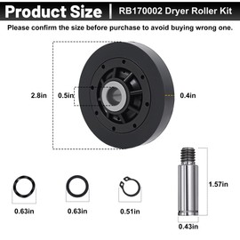 RB170002 AP5186795 Dryer Drum Support Roller Kit Compatible with S-Q Alli-ance Dryers Replaces PS12220620 PD00042561 3447593 EAP122206200
