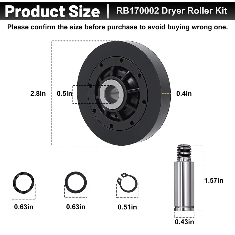 RB170002 AP5186795 Dryer Drum Support Roller Kit Compatible with S-Q