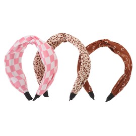 Vaguelly Blue Plaid Headband Hair Band for Women Curly Hair Bands 3 Pack Women Wide Headwear