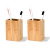 2 Pack Natural Bamboo Toothbrush Holder, Fluted Square Design for