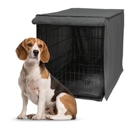 Friends Forever Metal Dog Crate Cover 36 inch, Dog Cage Cover w/Roller Shades, Machine Washable, Trucker Black