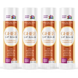 All Natural Lip Balm For Very Dry Lips | Pack of 4 | Hydrating & Moisturizing Lip Balm with Shea Butter, Ghee, Jojoba Oil | Chapped Lips & After Sun Care | BioSerene (4.5 gms/tube, Mixed Berry)