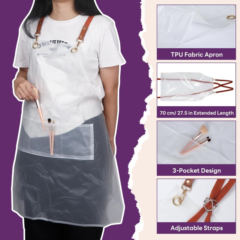 Vukehon Waterproof Apron with pocket, 2PCS Transparent Adjustable Premium Hair
