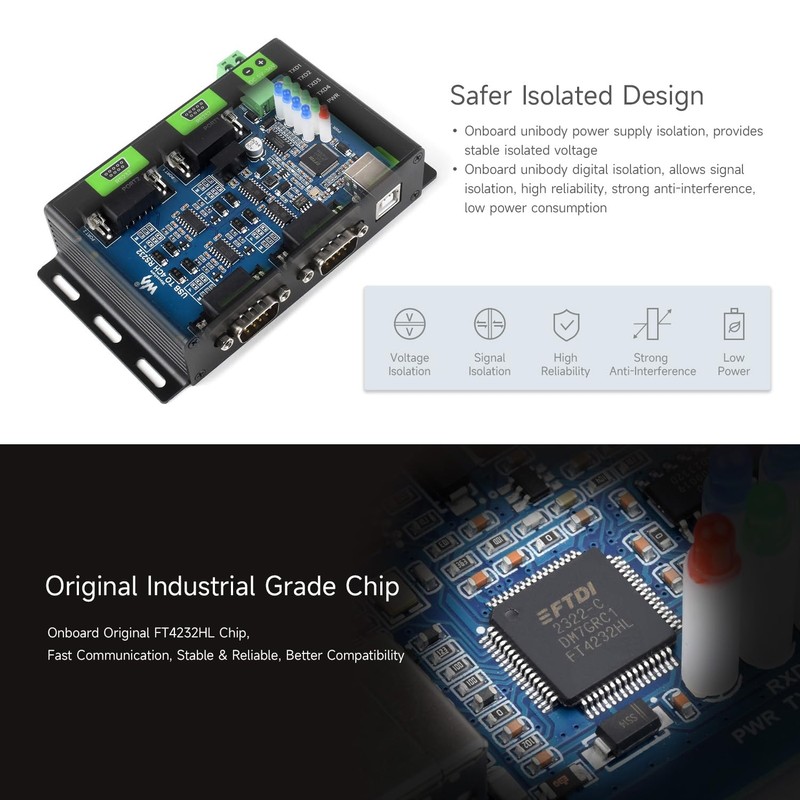 Waveshare Industrial Isolated USB to 4CH RS232 Converter (DB9 Male