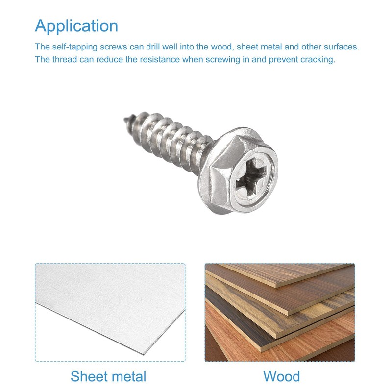 sourcing map Phillips Hex Washer Self Tapping Screws, M4 x