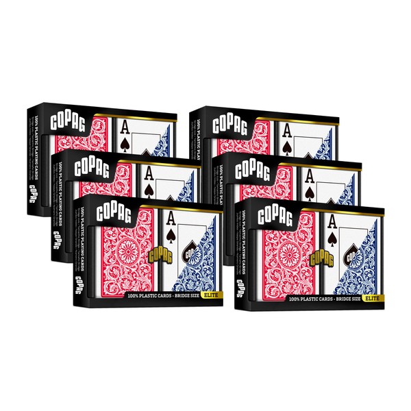 Copag 1546 Design 100% Plastic Playing Cards, Bridge Size Red/Blue (Jumbo Index, 6 Sets)