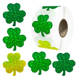 Totelux St. Patrick's Day Shamrock Gift Stickers Glitter Laser Clover Envelope Seal Stickers Self-Adhesive Green Irish Gift Label Stickers for St. Patrick's Day Gift Wrap Party Decor Supplies 500Pcs