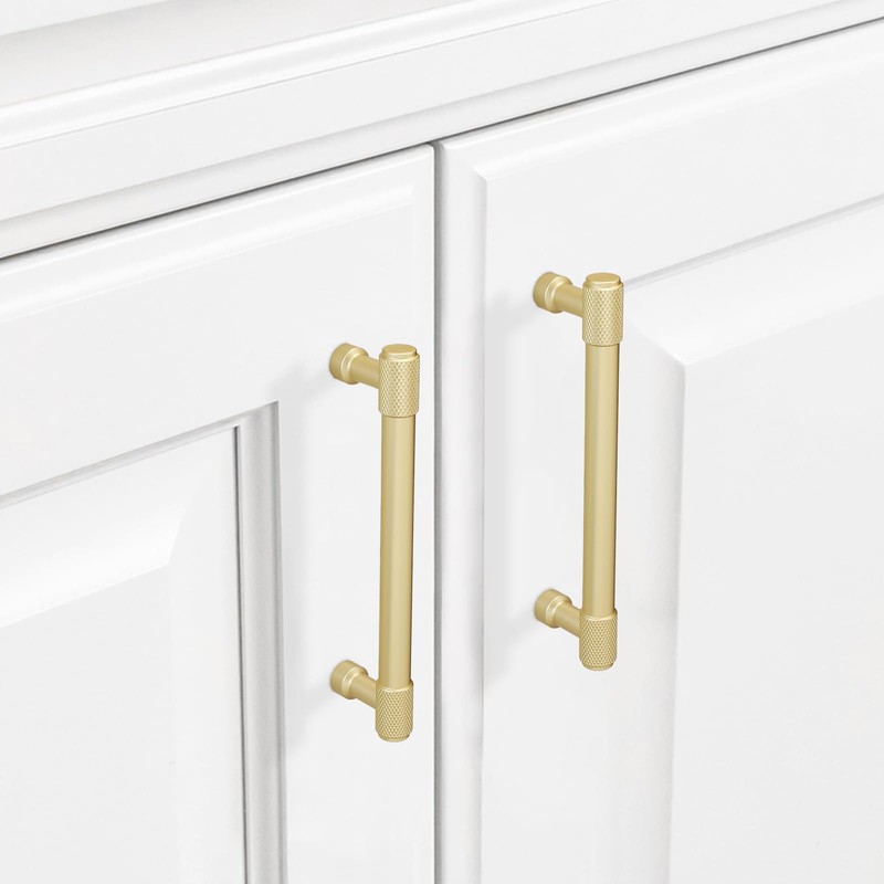 BUKOBYHE 10 Pack 5Inch Kitchen Cabinet Handles Brushed Brass Knurled