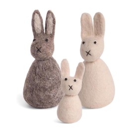 Gry & SIF Rabbit Family Made of Felt, Standing, Handmade, Fair Trade and Natural Easter Decoration Made of Sheep's Wool, Easter, Easter Figures, Easter Bunny Trio, Grey and White