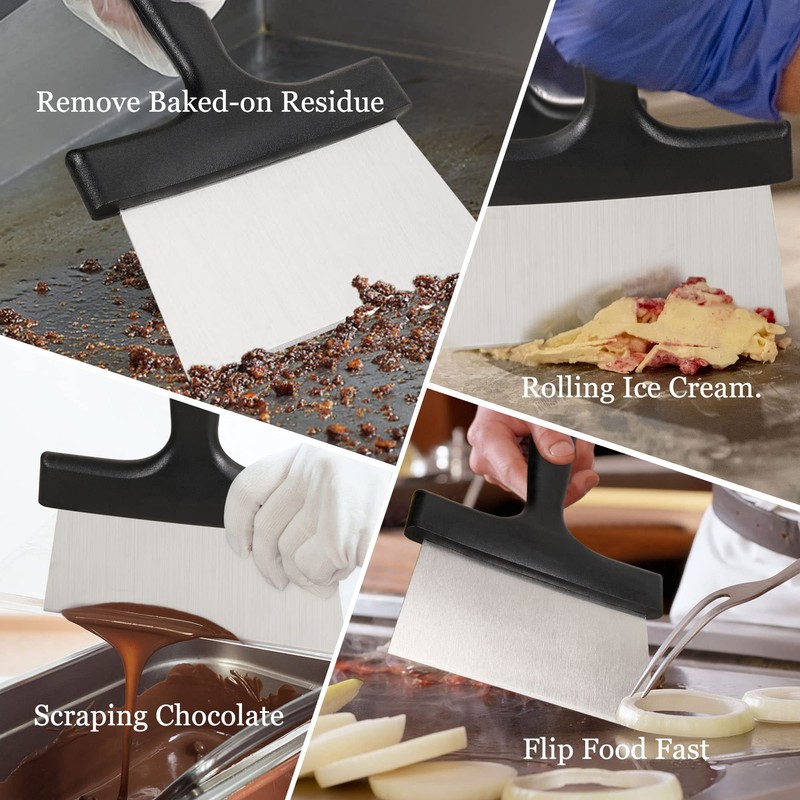 SHANGPEIXUAN Grill Scraper 6.4 Inch Stainless Steel Griddle Scraper with