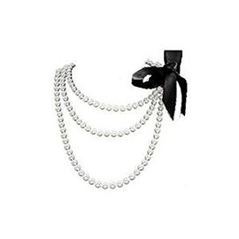 Fun/Flirty White Pearl 60" Necklace with Removable Black Ribbon - Faux Pearl Prom/Bridesmaid Jewelry
