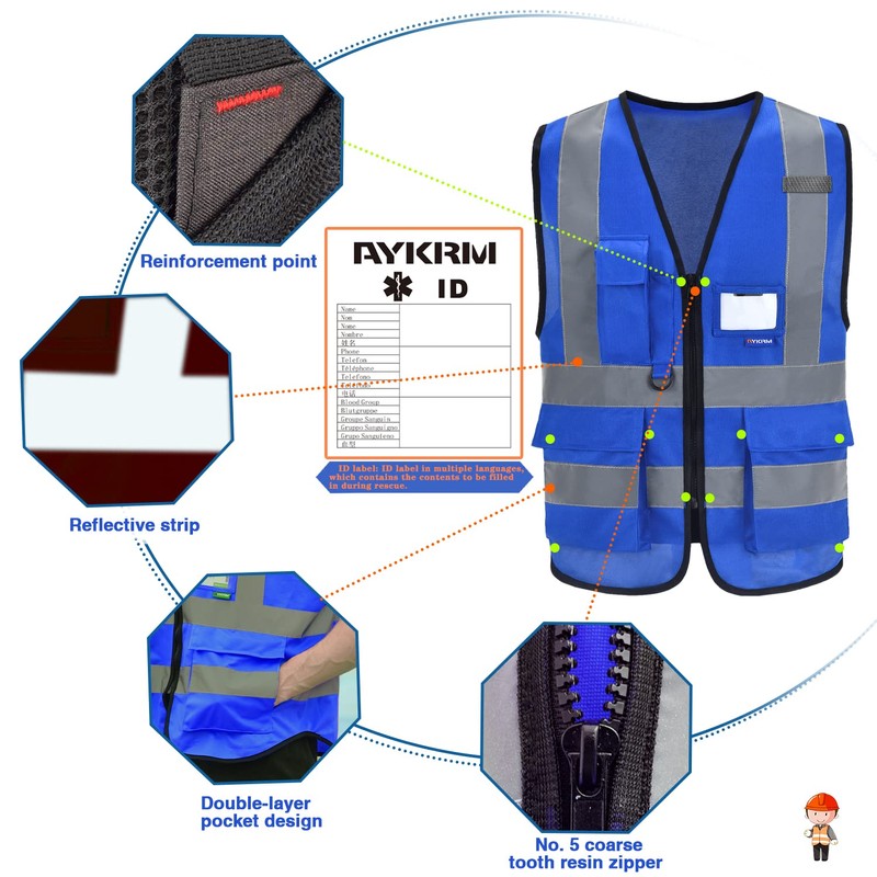 AYKRM High Visibility Vest Blue Reflective Safety Vest with Reflective