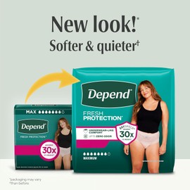Depend Fresh Protection Adult Diapers, Incontinence & Postpartum Bladder Leak Underwear for Women, Disposable, Maximum, Extra-Large, Blush, 15 Count, Packaging May Vary