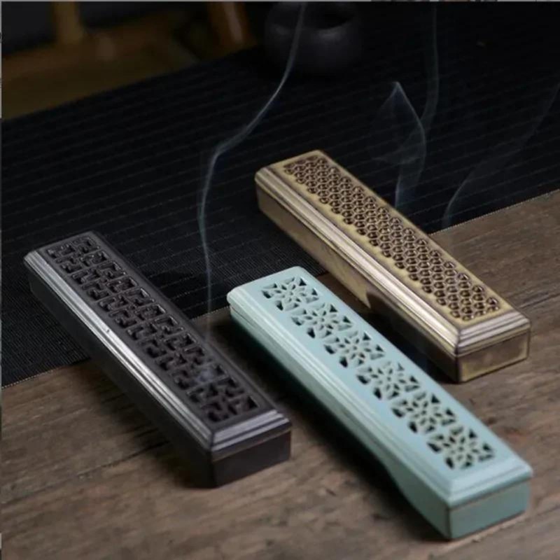 SELECOCO Ceramic Incense Burner with Lid, Stylish, Openwork Carving, Incense
