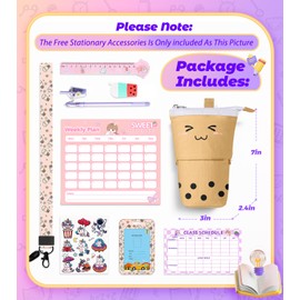 LISEVO Cute Pencil Case for Girls, Boba Standing Up Pencil Bag Pouch Holder for Students Teens, Japanese Back to School Supplies Stationary Bags Set, Pen Holder Box Christmas Choice for Girl, Yellow