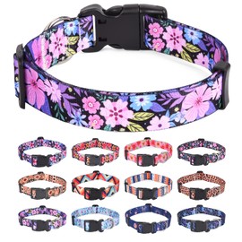 HQYDDMI Dog Collars with Floral Print, Soft Comfortable Adjustable Collars for Small Medium Large Dogs, Floral Pattern for Girl Boy Dogs(Pink Floral,S)