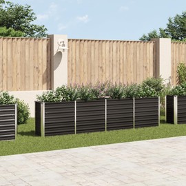 vidaXL Garden Raised Bed Galvanised Steel, Rectangular Garden Planter for Flowers and Planters, Bottomless Raised Flower Bed, Weather-Resistant, Anthracite, 126"x15.7"x30.3"