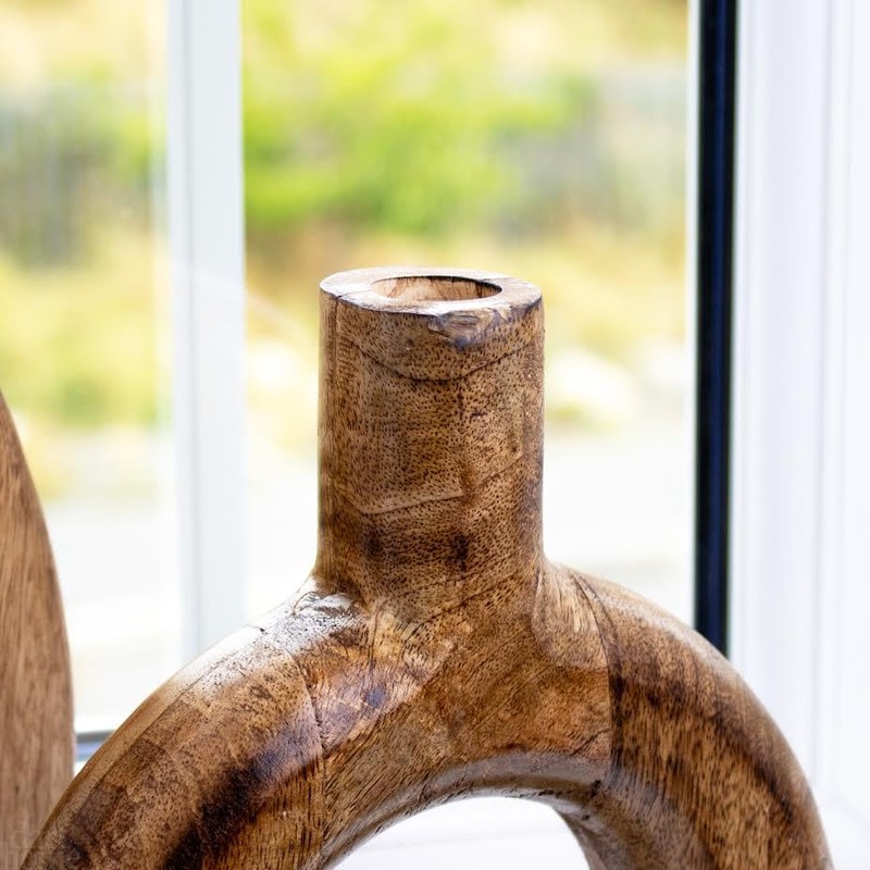 Round Donut Vase Mango Wood Rustic Country Flower Bud Decorative