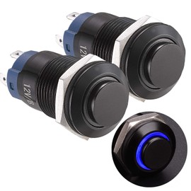 APIELE Pack of 2 12 mm Locking Pressure Switch 12 V, Aluminium Housing Protruding with LED Ring Lighting Waterproof Latch Push Button Switch, Car RV Truck Boat On/Off Button Switch (Blue)