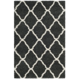 Safavieh Hudson Shag Collection SGH283G Moroccan Trellis 2-inch Thick Area Rug, 3' x 5', Dark Grey / Ivory