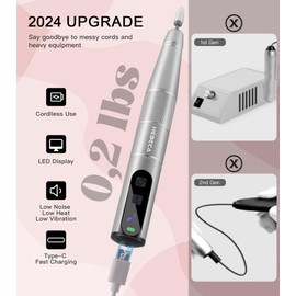 HEBECA Cordless Nail Drill Set, Electric Nail Files and Buffers Drill Nails for Natural or Acrylic Gel Nails - Rechargeable Nail File Nail Drill Machine Manicure Nail Dremel Kit (Grey)