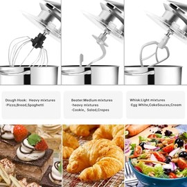 Seedeem 6.5QT Stand Mixer, 660W Tilt-Head Kitchen Electric Mixer with 6 Speeds, Dough Hook, Beater & Whisk, Dishwasher Safe Attachments, Silver