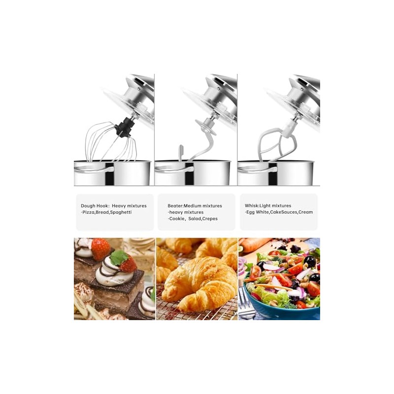 Seedeem 6.5QT Stand Mixer, 660W Tilt-Head Kitchen Electric Mixer with