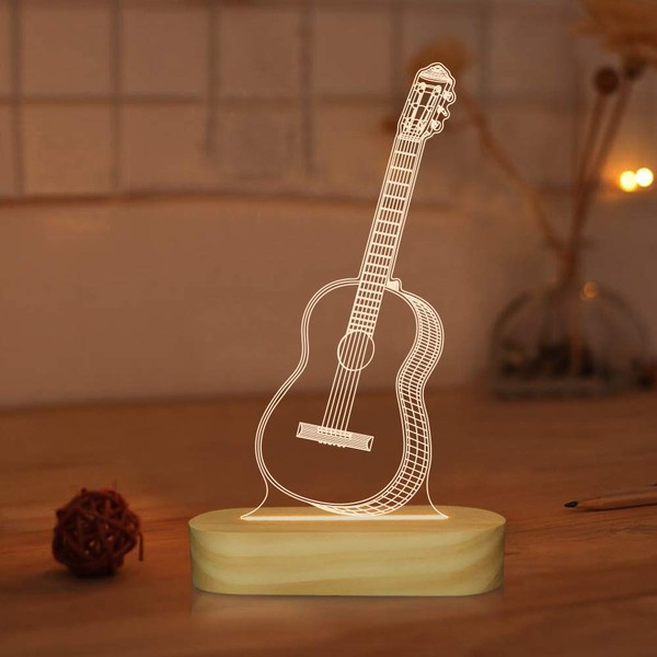 Guitar 3D Illusion Optical Night Light LED Bedside Table Lamp for Kids Men Him Musician Lover Holiday Gifts,Warm White Color