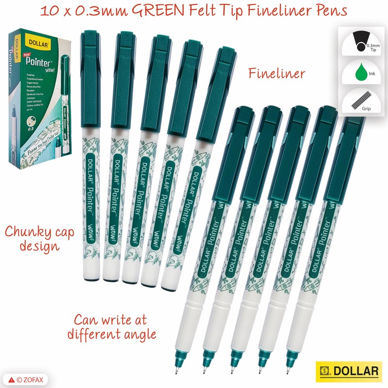 WOW Fineliner Pens Set, Fine Point (0.3mm), GREEN, Pack of