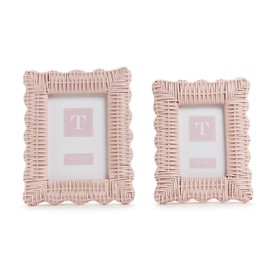 Two's Company Pink Wicker Weave, Set of 2, Photo Frame Includes 2 Sizes, Rattan, 4x6 and 5x7 Inches, Home Decor Accessories