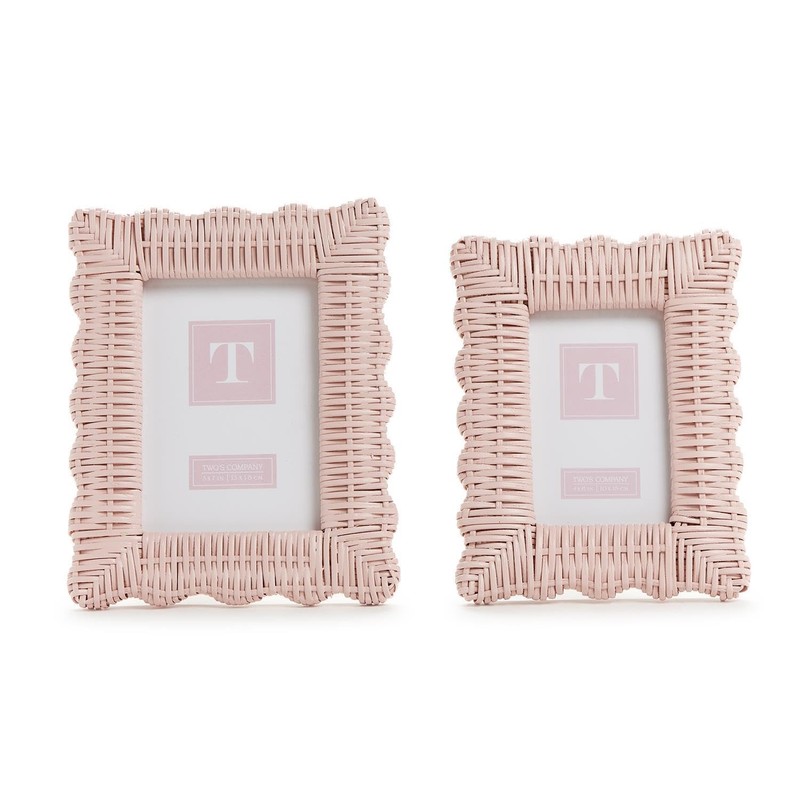 Two's Company Pink Wicker Weave, Set of 2, Photo Frame
