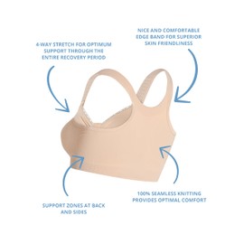 CAREFIX Alice Post Surgery Compression Bra w/Adjustable Straps | Post Surgical Bra Front Closure | Breast Surgery Recovery Bra | Seamless Postoperative Bra | Post Surgery Bras for Women Tan