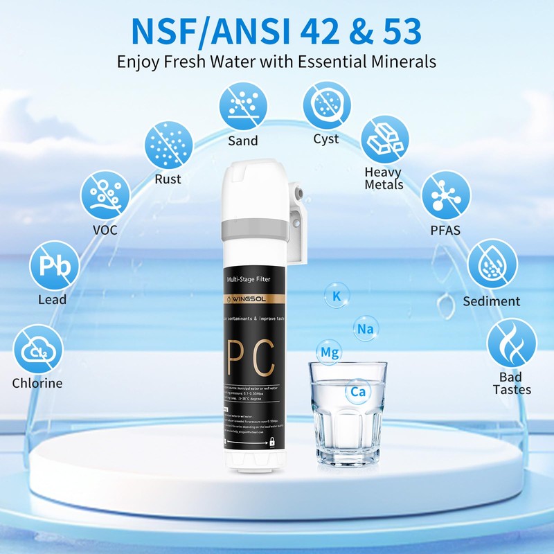 WINGSOL WINGSOL Under Sink Water Filter Replacement, reduce 99.99% Chlorine,