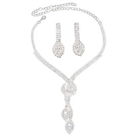 Mikovivi Rhinestone Bridal Wedding Jewelry Set, Silver Crystal Wedding Necklace & Earrings Set Formal Prom Costume Jewelry for Women and Bridal Dress Accessories Gifts