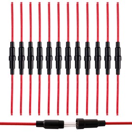 FULARR 12-Pcs Pro Inline Screw Fuse Holder, 32V 20A Box with 16AWG Wire, Fast-Blow Glass Fuse - Black