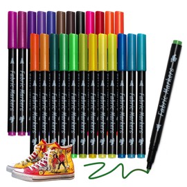 Bedeco Fabric Colouring Pens, Washable, 24 Textile Pens, Machine Washable, Permanent Fabric Colours, Waterproof Textile Markers, Fabric Pens for DIY Costumes, T-Shirts, Textile Paint for Children and