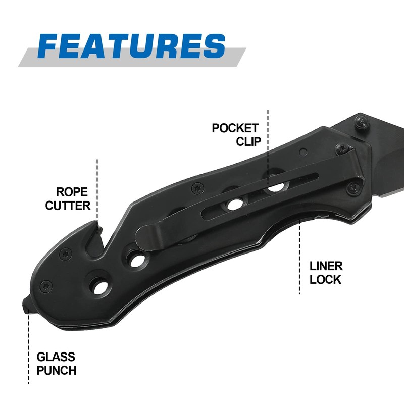 TOPOINT Folding Pocket Knives, EDC with Seatbelt Cutter,Glass Breaker, Bottle