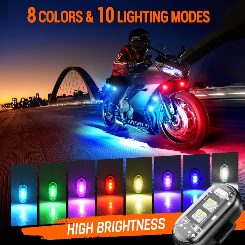 MNJ Motor Wireless LED Strobe Lights Remote Control, 8 Colors