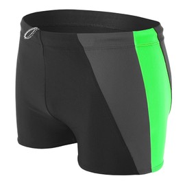Aquarti Men's Short Swimming Trunks with Side Stripes, Black / grey / green