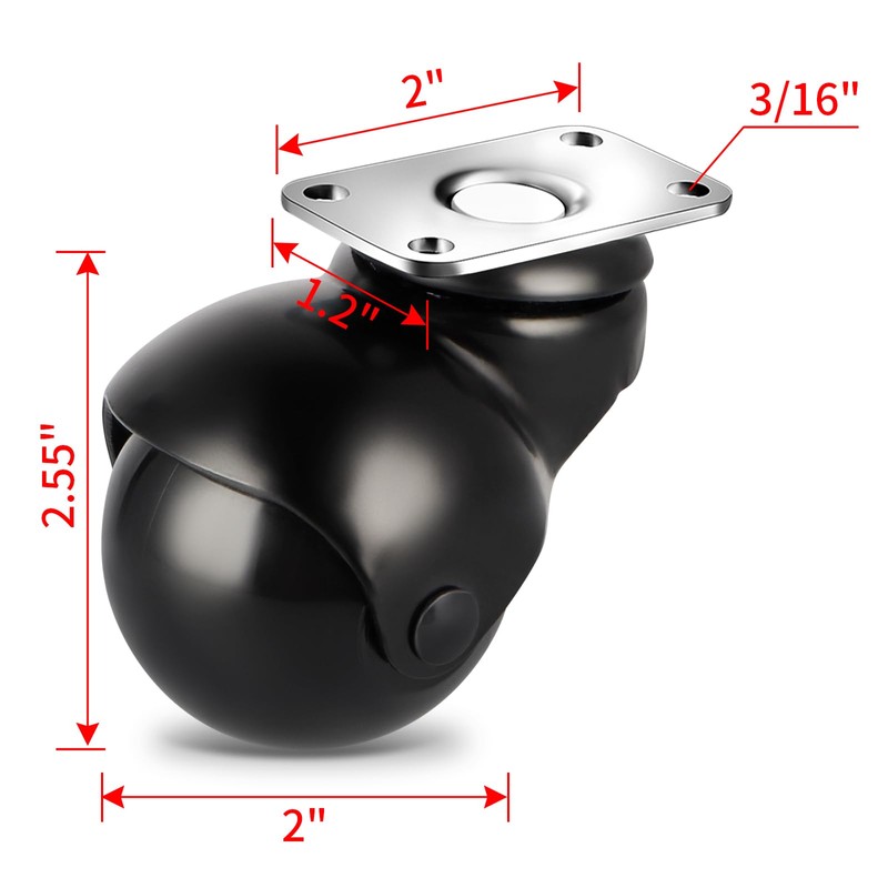 Chegulu 2" Vintage Ball Caster Wheels, Swivel Plate Spherical Caster,