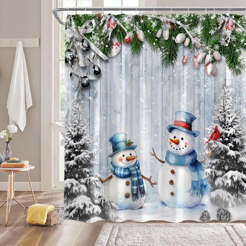 NYCCSM Christmas Shower Curtain Winter Retro Cute Snowman Snow Holiday
