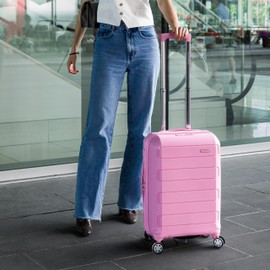 Traveler's Choice Pagosa Indestructible Hardshell Expandable Spinner Luggage, Pink, 22" Carry-on