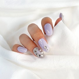 Powder Chain Ball Stone Handmade Nail Tip - Oval / 파우더 체인볼 스톤 수제네일팁 - 오벌