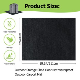 RUNZEG Outdoor Storage Shed Floor Mat, 8.2*10.2FT Waterproof Washable Garden Flooring Pad with Non Slip Backing, Soft Furniture Patio Covering Carport dust Oil Mat-Tool Shed, Storage Shed Not Included